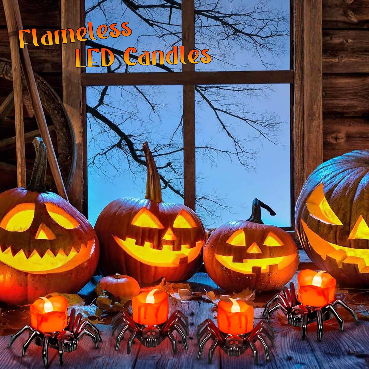 Halloween LED Spider Pumpkin Candle Lights – Battery-Operated Haunted House Party Decor - Image 4