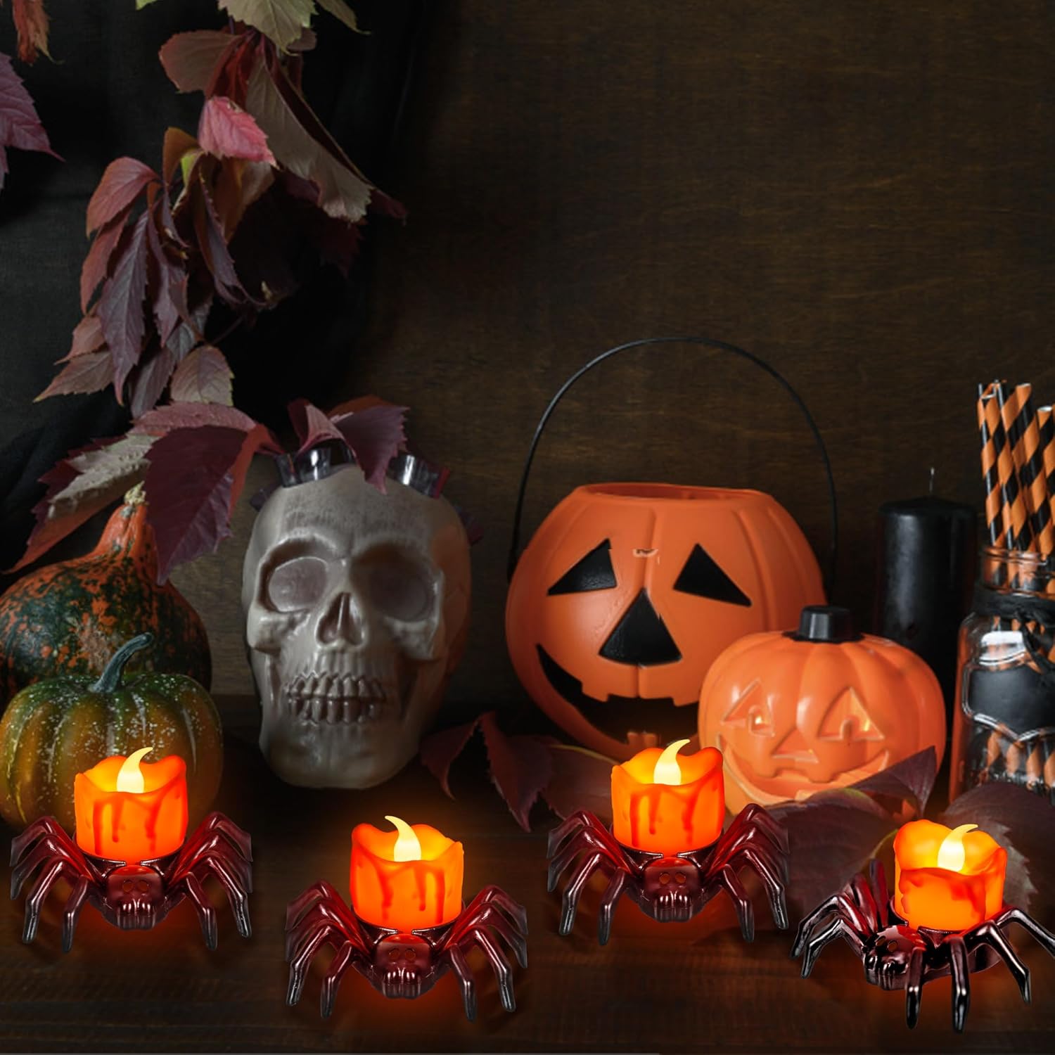 Halloween LED Spider Pumpkin Candle Lights – Battery-Operated Haunted House Party Decor - Image 2