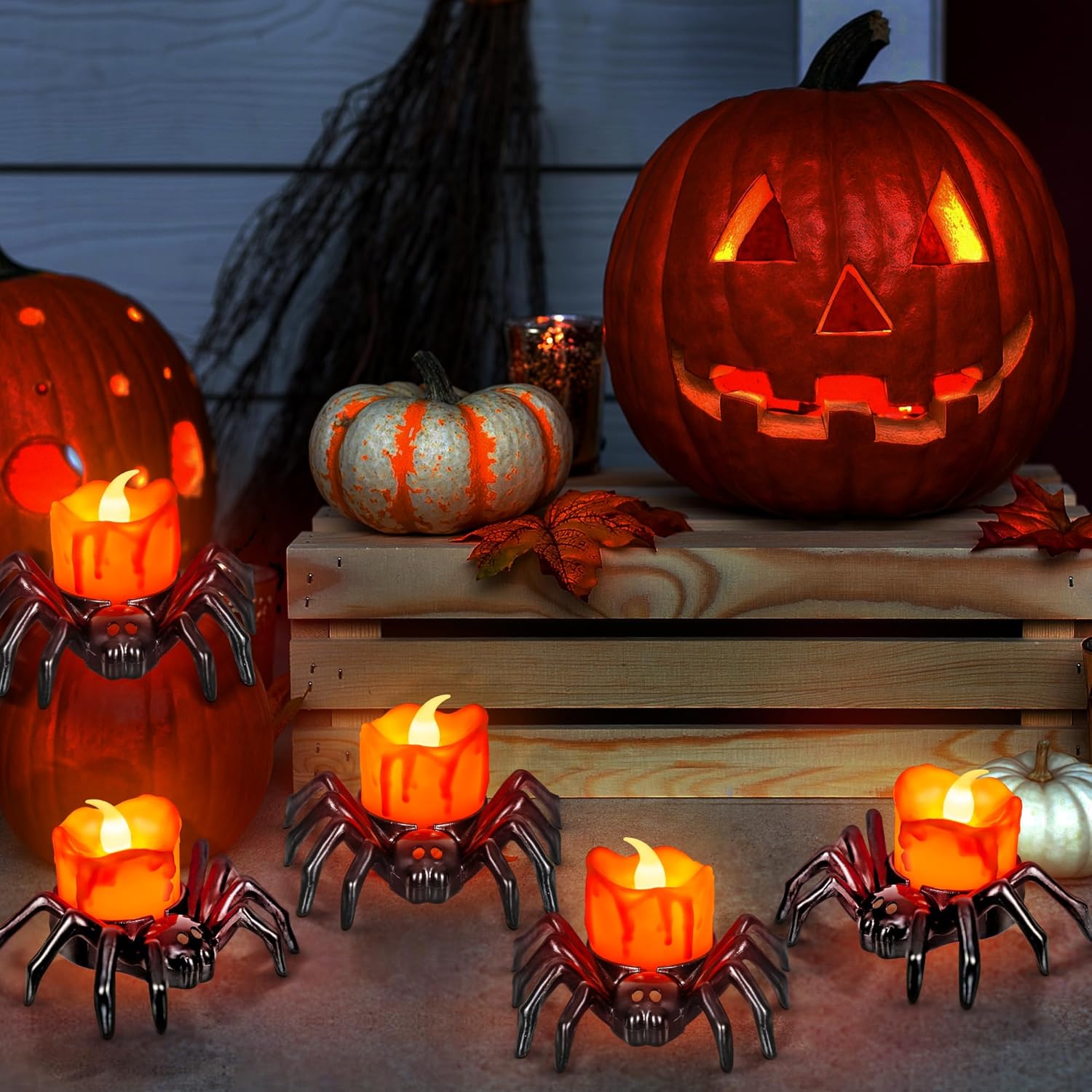 Halloween LED Spider Pumpkin Candle Lights – Battery-Operated Haunted House Party Decor - Image 3