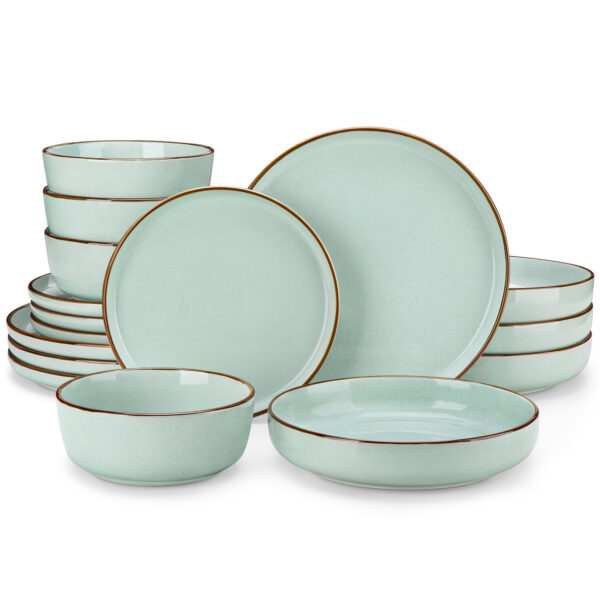 16-Piece Green Stoneware Dinnerware Set - Oven Safe Ceramic Plates & Bowls
