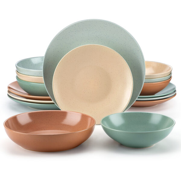Embossed Stoneware Tableware Set – Dinner, Dessert, and Soup Plates with Bowls