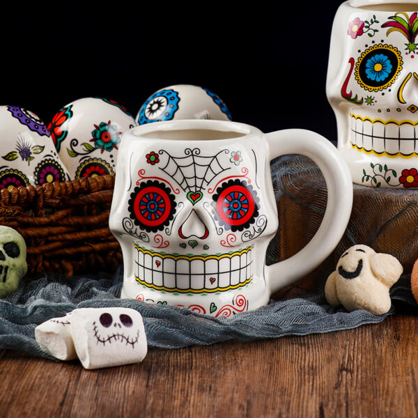 12oz Halloween Skull Ceramic Mug - Unique Tea & Hot Chocolate Cup
