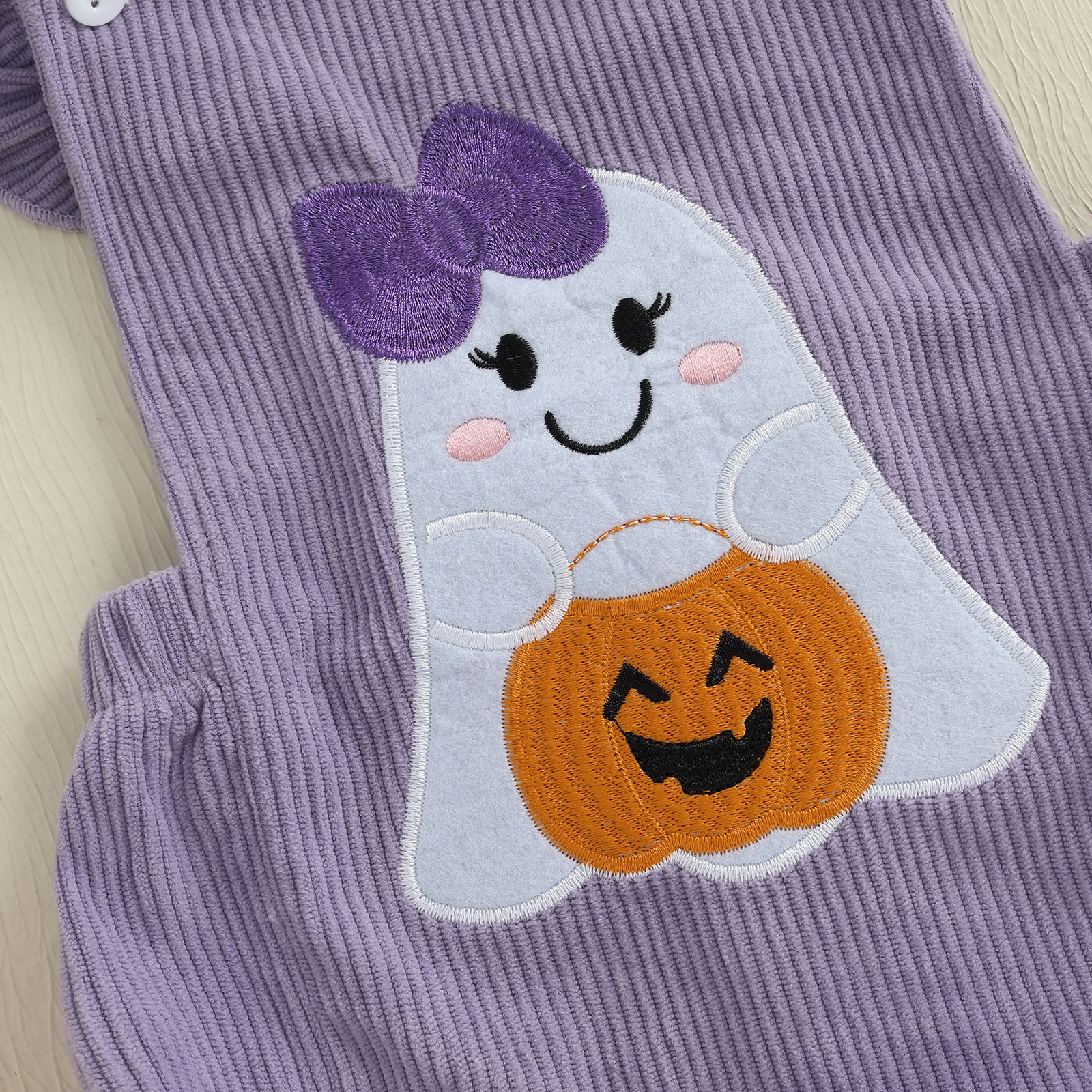 Infant Baby Girl Halloween Romper with Ghost Embroidery and Headband Set - Image 3