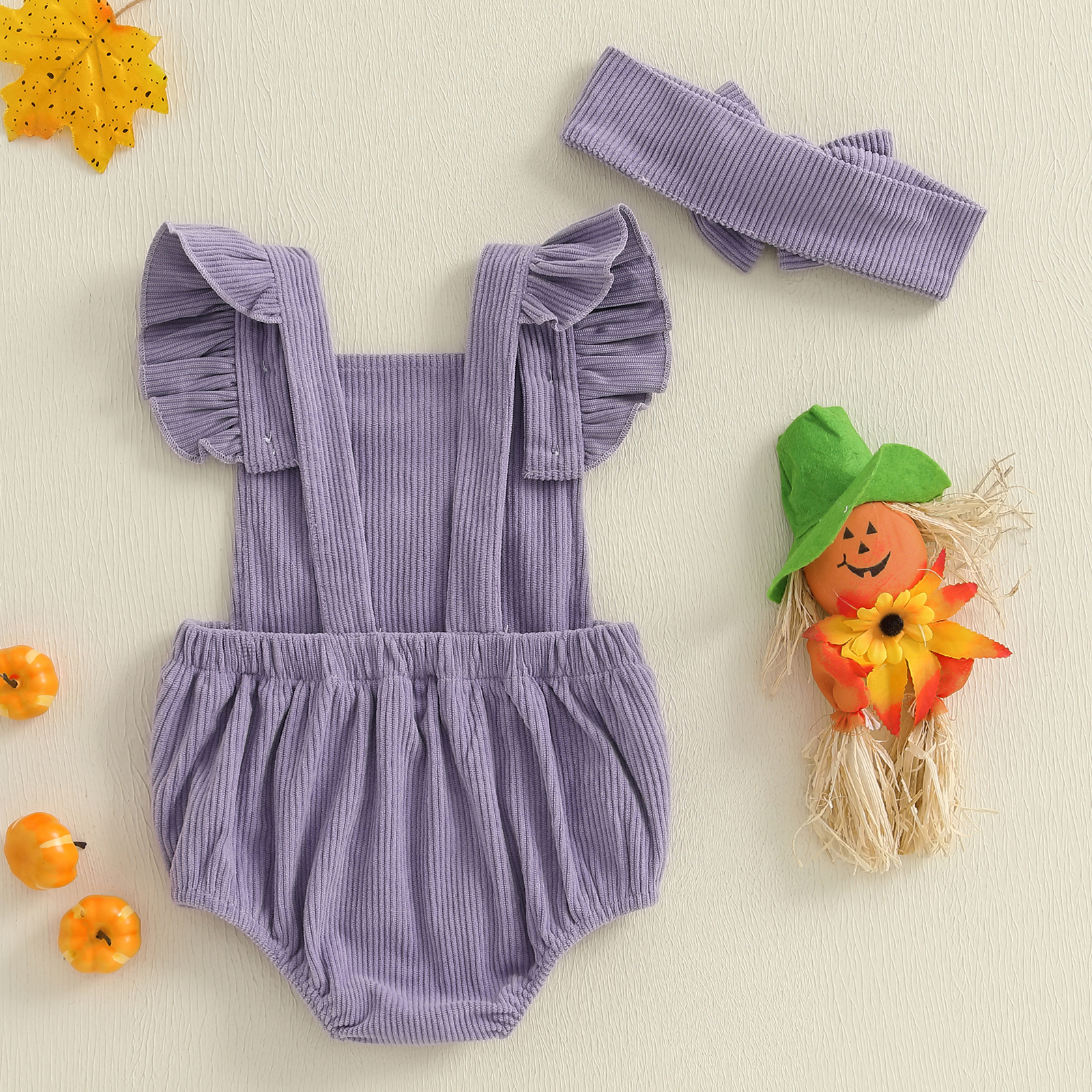 Infant Baby Girl Halloween Romper with Ghost Embroidery and Headband Set - Image 2