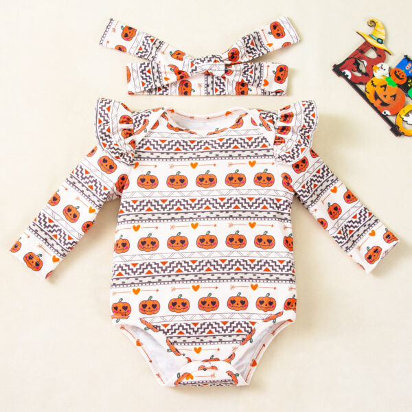 Adorable Pumpkin Puff Sleeve Halloween Bodysuit for Baby Girls