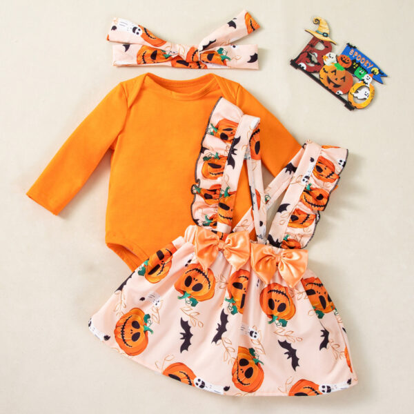 Charming Pumpkin Suspender Dress for Baby Girls - My First Halloween