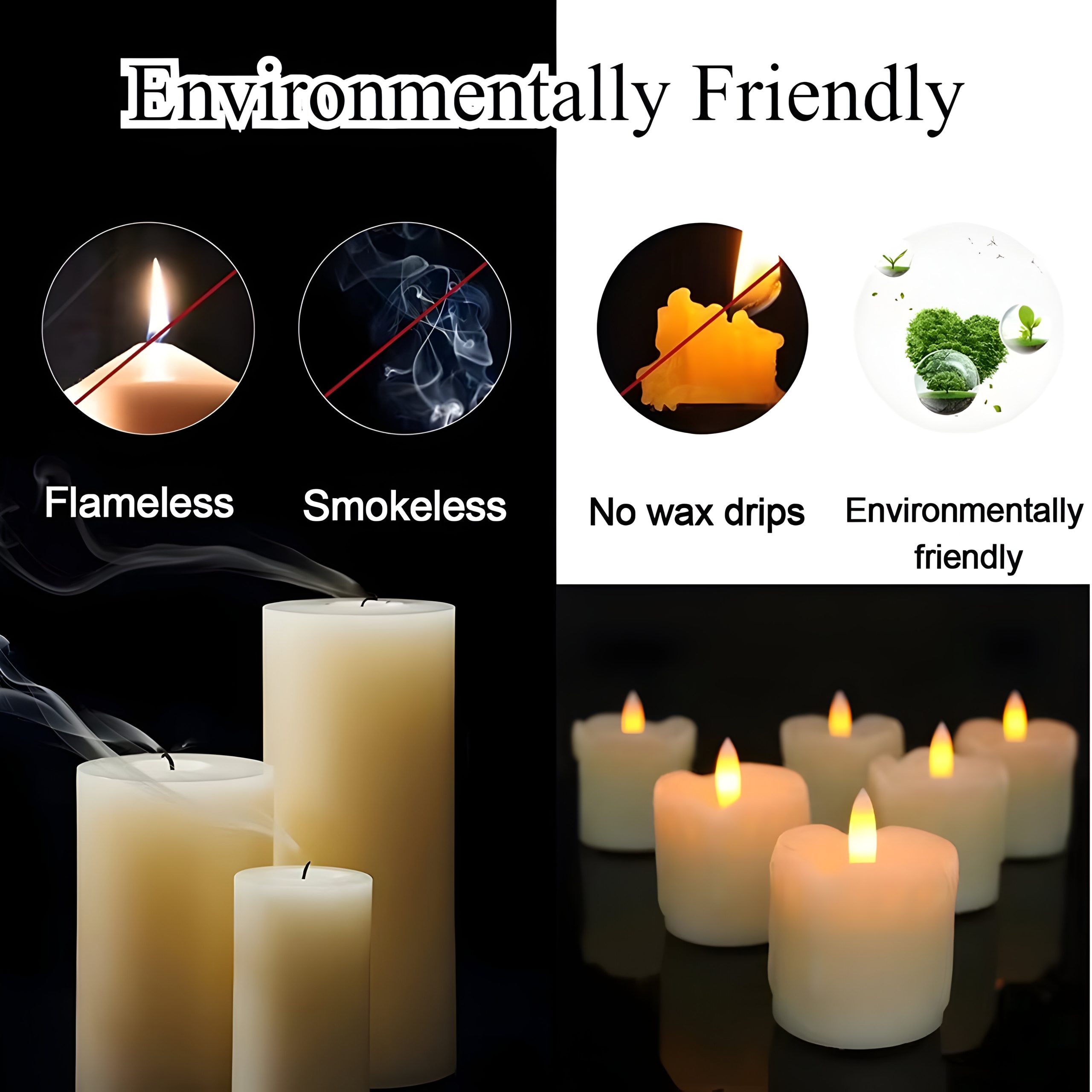 6Pc Real Wax LED Tea Light Candles with Timer – Battery Operated, Flickering Black Wick Candles - Image 5