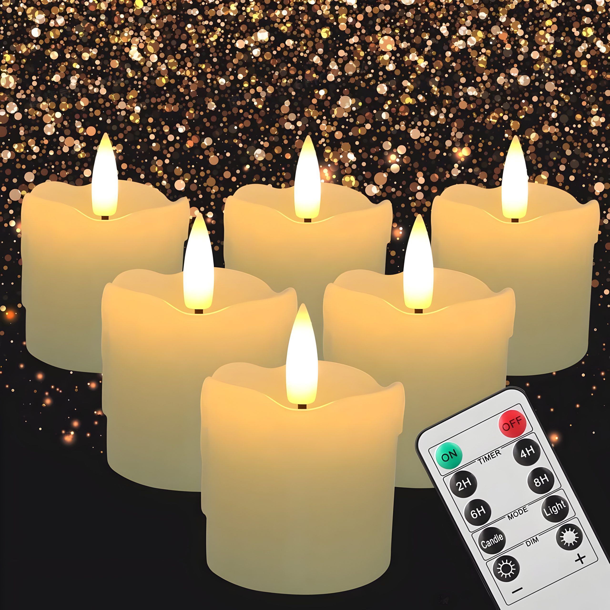 6Pc Real Wax LED Tea Light Candles with Timer – Battery Operated, Flickering Black Wick Candles - Image 2