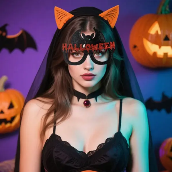 Kids Halloween Pumpkin Glasses with Bat & Skull Party Props