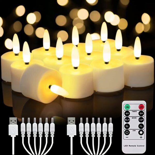 Rechargeable LED Flameless Flickering Tealight Candles with Remote & Timer
