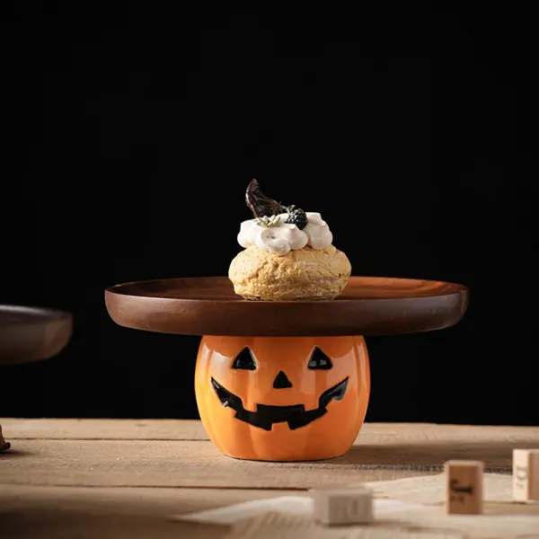 Halloween Pumpkin Wooden Cake Tray – Decorative Fruit & Dessert Plate for Tableware