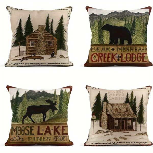 Rustic Linen Throw Pillow Cover with Zipper, Machine Washable