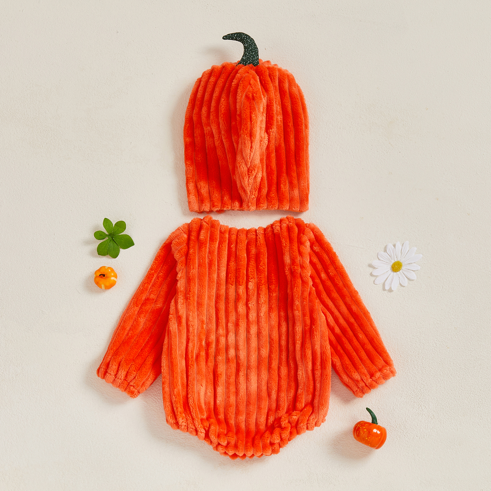 Baby Pumpkin Halloween Costume Romper with Hat for Infants - Image 3