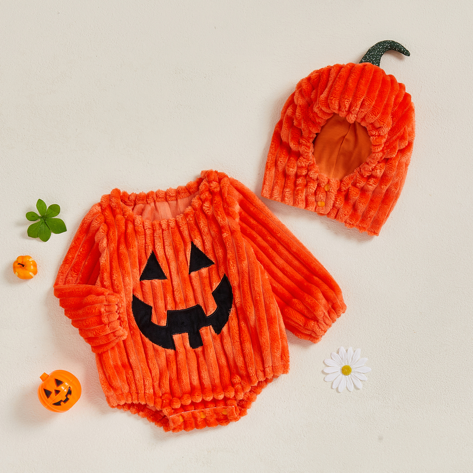 Baby Pumpkin Halloween Costume Romper with Hat for Infants - Image 2