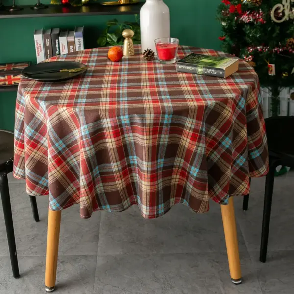 Rustic Buffalo Plaid Round Tablecloth