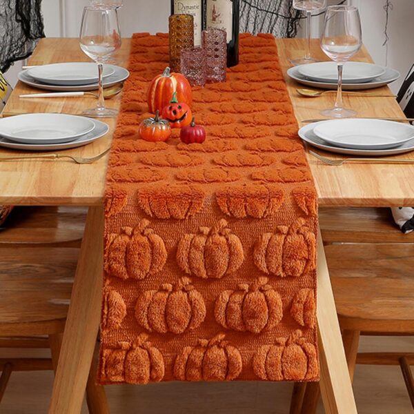 3D Pumpkins Plush Table Runner 13x72 Inch