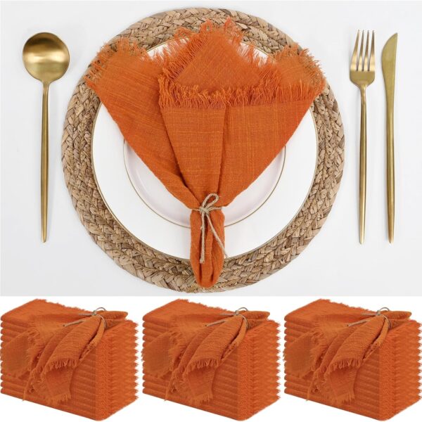 12PCS Cotton Linen Cloth Napkins with Fringe