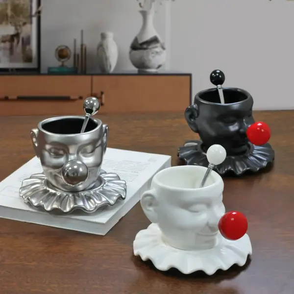Creative Ceramic Joker Mug and Dish Set with Spoon – Coffee, Milk & Tea Cup (250ml)
