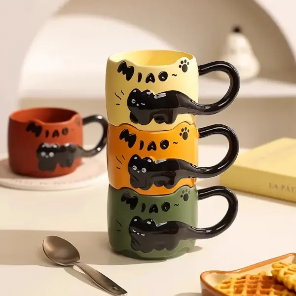 Cute Ceramic Cat Mug with Large Handle for Coffee, Milk & Tea (380ml)
