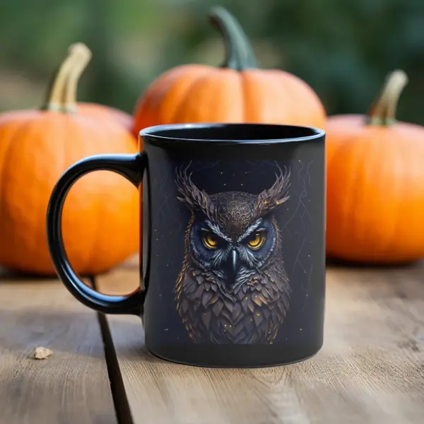 Angry Owl Coffee Mug for Husband - 11oz Black Ceramic Beer Cup